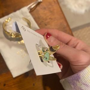 Ivy Gold Ring Set Of 3 In Sea Green Mix